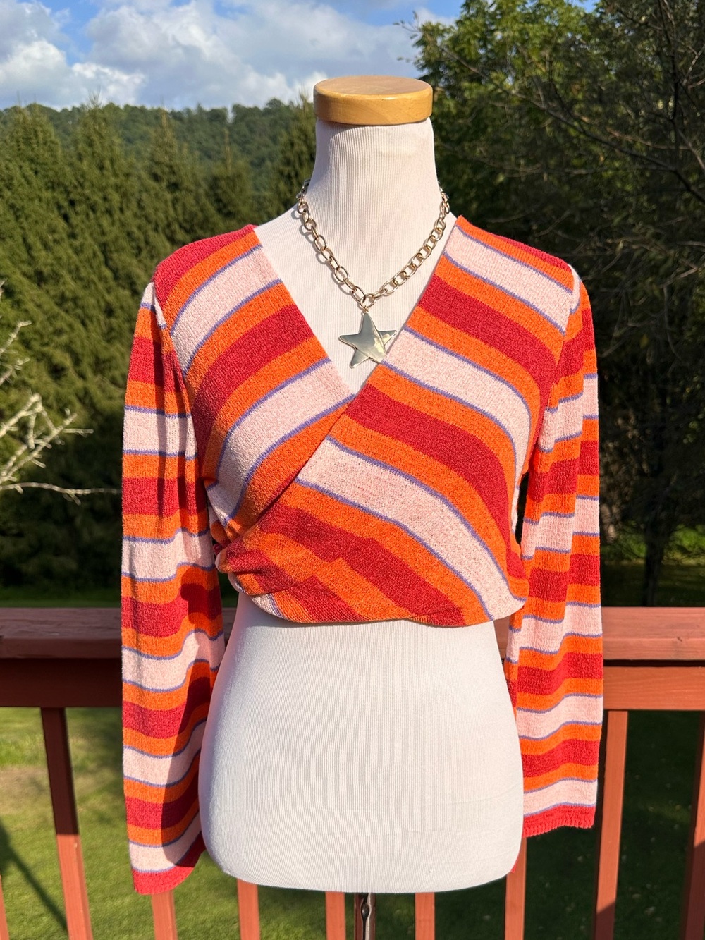 Runaway The Label Natalie Striped Bell Sleeve Knit Top